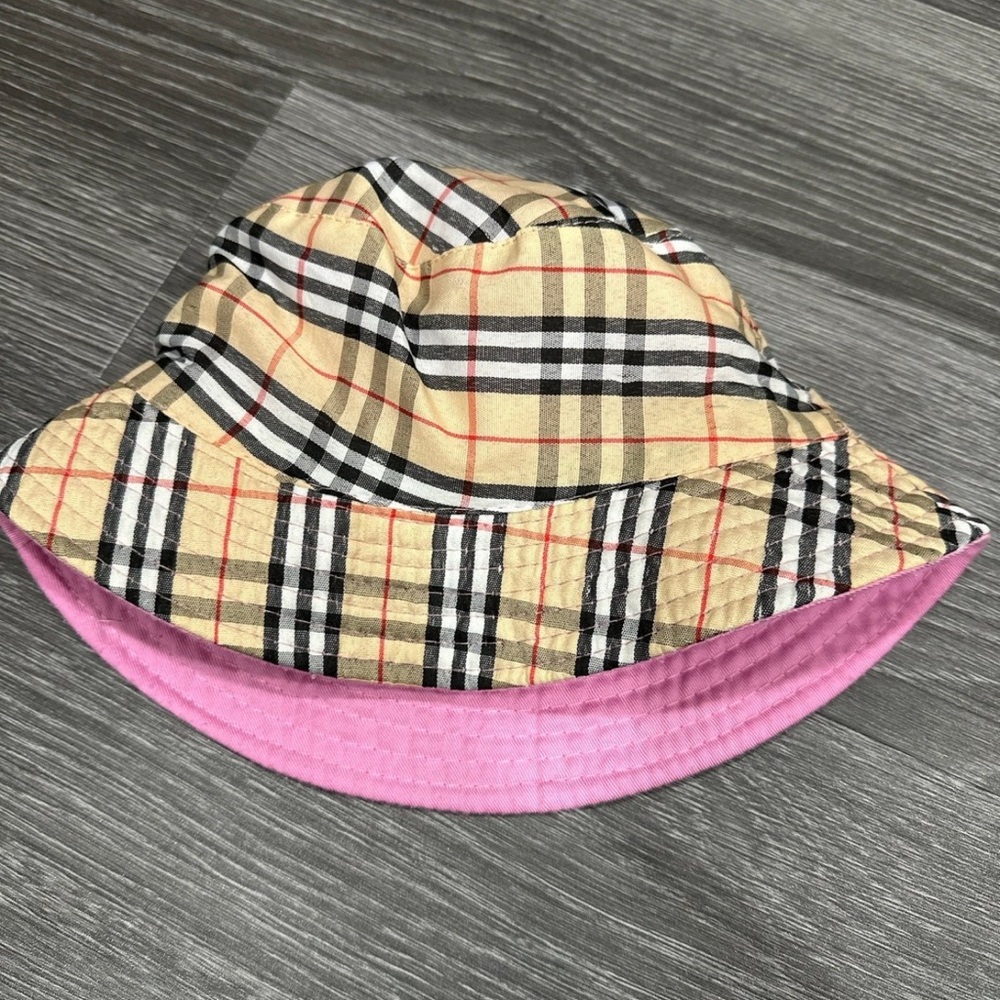 Kids Pink and Tan Plaid Bucket Hat